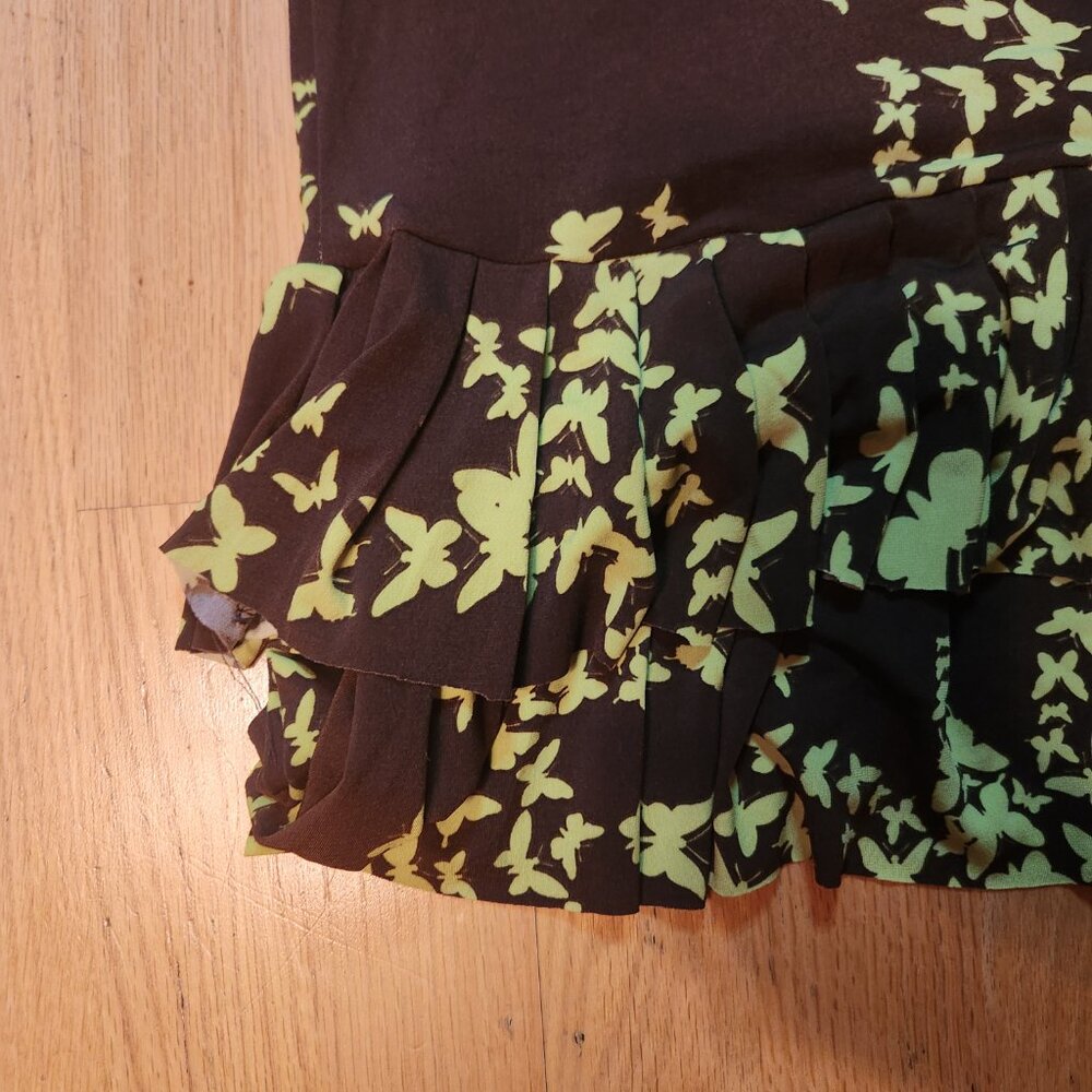 Rampage Dress Brown Yellow Cascade Butterflies Ruffled Hem Racerback M Boho Gems - Picture 7 of 8